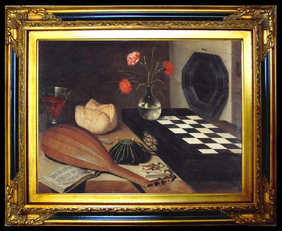 framed  Lubin Baugin Style life with checkerboard, Ta015-2